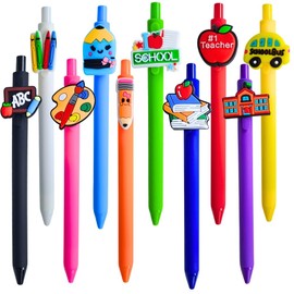 YJ PREMIUMS 10 PC Teacher Pens | Cute Funny Cool Appreciation Best Writing Pen Gifts Supplies Bulk for Teachers | Colorful Ballpoint Pena Gift Set for Office School Preschool Supply Accessories