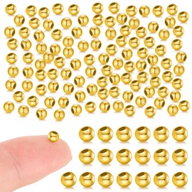 Spacer Beads Gold, 3000 Pieces 4 mm Golden Beads for Threading Spacer Beads with Holes Beads for Bracelets Smooth Seamless Craft Beads for DIY Bracelets Necklaces Jewellery Craft Supplies