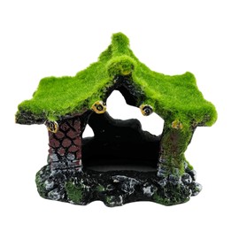 Tfwadmx Aquarium Decoration House Resin Hollow Hideout House,Small Betta Fish Hide Accessories Cave Ornament Tank Small Fish Shrimp Hideaway with Moss