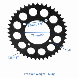ICONSPORTSS 428 43T 76mm Rear Sprocket & 428 108 Links Chain & 428 14T 17mm Front Engine Sprocket for Pit Dirt Bikes ATV 50cc 70cc 110cc 125cc 140cc 160cc SSR CRF50 CRF70 XR50 Apollo Taotao
