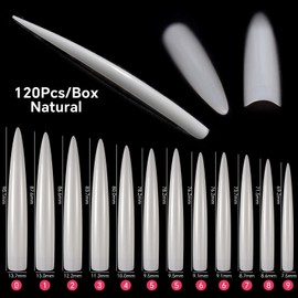 KADS 120Pcs Extra Long Stiletto Half Cover Tips False Nails Extension Fake Nail Art Design DIY 12 Sizes (Nature, 9 Sizes)