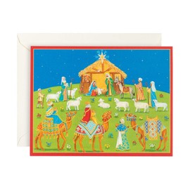Entertaining with Caspari Nativity Scene Christmas Cards (Box of 16), Green