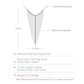 YINUJIAO 925 Sterling Silver chandelier shape fringe chain tassels pendant necklace statement Bling Wedding Bridal Collar Choke for women