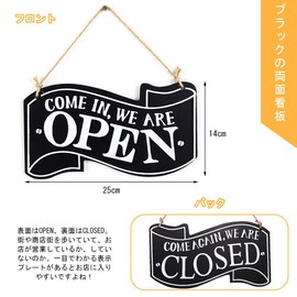 BTtime Open Close Plate Wooden Double Sided Sign Board Sign Plate Interior with String Reversible Stylish for Shop, Cafe, Restaurant, Grocery Store (Black)