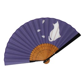 Fashionable kimono Iroha Cat Silhouette Fan, Women's Washi Fan, Cherry Blossom Cat