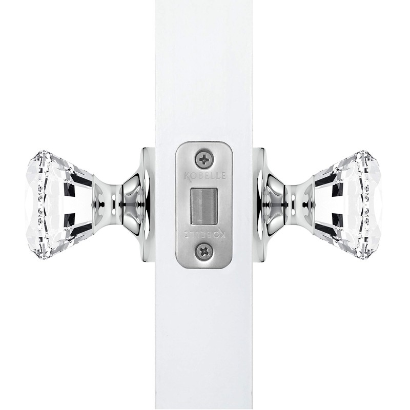 Passage Diamond Round Brilliant Crystal Door Knobs Polished Chrome Round