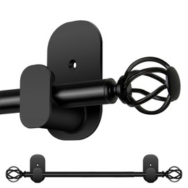 Curtain Rods No Drilling 32 to 43 Inch, 5/8 Inch Diameter No Drill Drapery Rod Set with Adhesive Brackets and Twiested Cage Finals, Bedroom Apartment Renter Friendly, Black