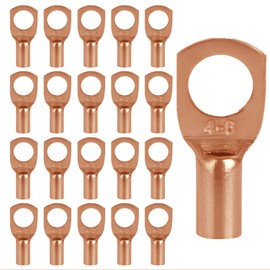 Pack of 20 Cable Lugs 10 mm2 Pipe Cable Lug M6 Ring Cable Lug Thickened Copper Uninsulated SC Cable Lugs Silver (Golden, SC4-6)