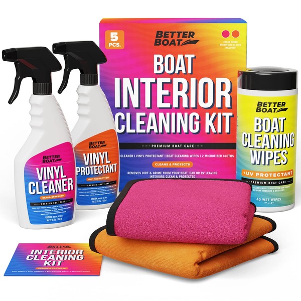 Ultimate Boat Interior Cleaning Kit Boat Cleaner Products Marine Vinyl Protectant Boat Vinyl Cleaner for Boat Seats Wipes & Microfiber Cloths Pontoon Boat Accessories Jetski Car & RV Care Supplies