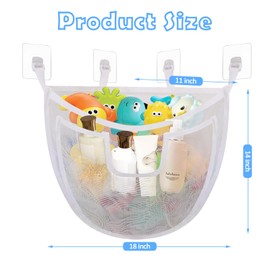DOCMON Bath Toy Storage, Large Capacity Bath Toy Holder with Buttom Zipper, Quick Release Bathtub Toy Storage with Large Pocket, Corner Mesh Bath Toy Organizer Basket Bin for Bathroom Toys - White