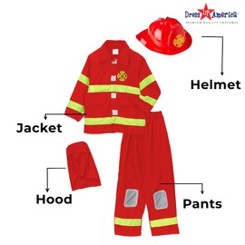 Dress Up America Firefighter Costume For Kids - Red Fireman Dress-Up and Helmet For Boys And Girls