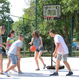 Adjustable 5.1ft-6.9ft Basketball Hoop Stand with 33Inch Backboard Wheels for Kids & Teens Indoor Outdoor Court EquipmentColor: Black Color
