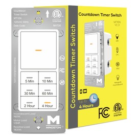 Minoston Countdown Timer Switch for Bathroom Fans and Lights, 5/10/30/60 min, 2/4 Hours, Wall Timer Switch, Neutral Wire Required, ETL & FCC Listed, 120VAC 60Hz, White (MT10N)
