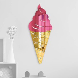 4ArtWorks - Acrylic Ice Cream Cone Strawberry Wall Art - Ready to Hang Wall Mirror Decoration for Bedrooms, Nursery Room, Dorms, Baby Playroom Accent Mirror - Hand Assembled & Made in The USA
