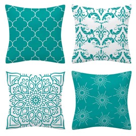 Set of 4 Luxton Home Decor Turquoise Green Cushion Covers, Soft Flannel Square Cushion Cover Set for Green Sofa Couch Lounge Decoration 45x45cm
