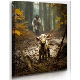 12x1616x24framed Jesus Wall Art Decor Christian Wall Art,Jesus And Lamb Canvas Wall Art Jesus Running After Lost Lamb Picture Wall Art Canvas Print Christian Lamb Of God Home Decor Jesus Saves The Lamb A Lost Lamb