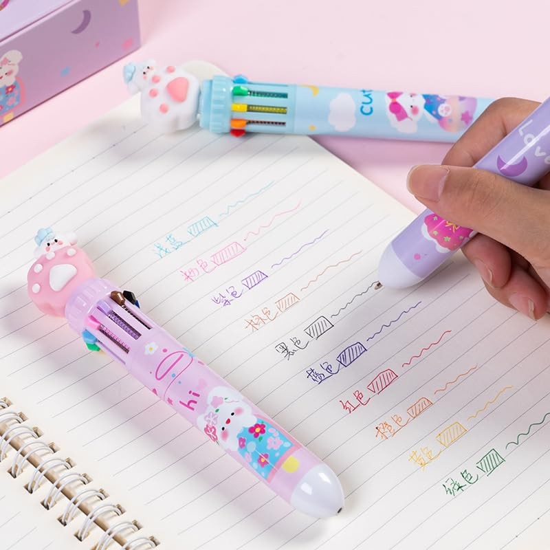 Clapoyis 3pcs 10 Colors Ballpoint Pen 0.5mm Animal Cat