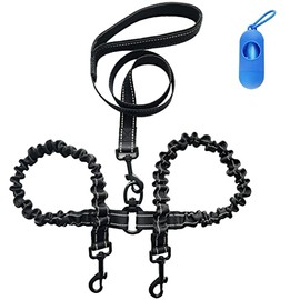 Yamibobo Dual Leash Free for 2 Dogs, Leash Splitter 2 Dog 360 Swivel Double Dog Walking Training Leash,Shock Absorbing Reflective Bungee