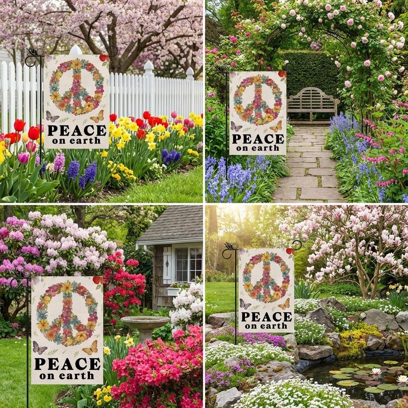 Peace Garden Flag - Peace on The Earth Decorations Burlap