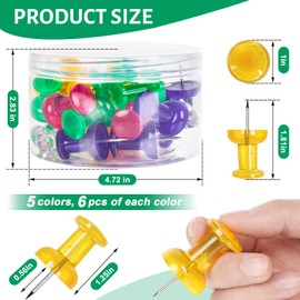 DANRONG 30 PCS Jumbo Push Pins for Bulletin Board, Large Thumb Tacks for Wall, 1.81 Inch, Giant Colored Thumbtacks, Pin Tacks for Cork Board Hanging Maps Photos Posters Calendar,Office School Supplies