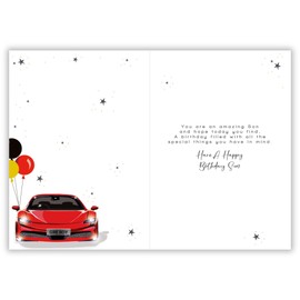 Words 'n' Wishes Special Son Birthday Card - Happy Birthday Card with Sports Car Design and Foil Details - Birthday Card for Men or Boys
