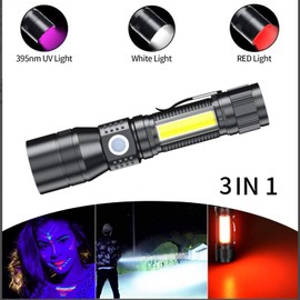 AOMEES UV Taschenlampe Zoombar 395nm Schwarzlicht Taschenlampe Extrem Hell Wiederaufladbar Schwarzlichtlampe IPX4 Wasserdicht Mini Taschenlampe Aufladbar Akku mit 7 Modi 1pcs
