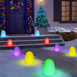 12 Pcs Set of 12 6'' Gumdrop Christmas Pathway Lights Waterproof 6 in 1 LED Gumdrop Solar Stake Light with 5 Colors for Xmas Path Lawn Garden Landscape Courtyard Sidewalk Driveway Walk Way Light