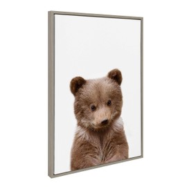 Kate and Laurel Sylvie Baby Bear Animal Print Portrait Framed Canvas Wall Art by Amy Peterson, 23x33 Gray