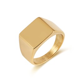 HZMAN Stainless Steel Square Signet Rings for Men Polished Thumb Ring for Dad Father Party Cocktail Jewelry Gift (Gold,10)