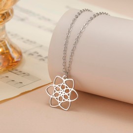 kkjoy Flower of Life Necklace Stainless Steel Celtic Knot Flower Pendant Necklace Eternity Flower Inspirational Amulet Jewellery for Women Charming Ladies, Stainless Steel, No Gemstone