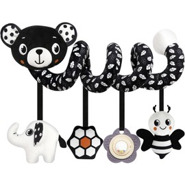 Baby Carseat Toy Black & White Rattle Spiral Hanging Activity Stroller Toy for Newborns Boys and Girls