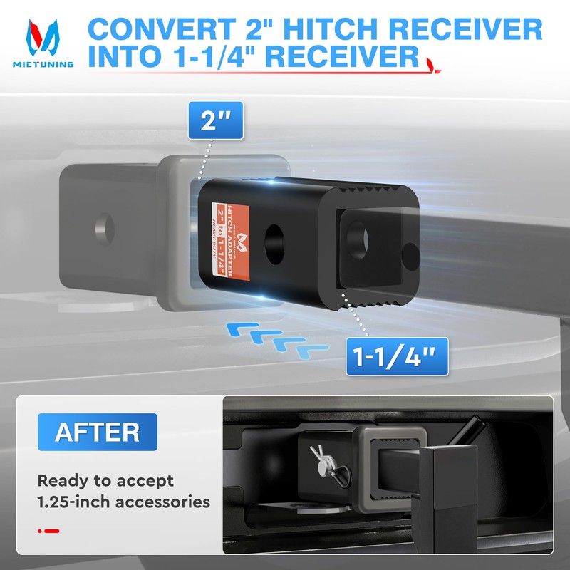 MICTUNING 2 inch to 1-1/4 inch Trailer Hitch Receiver Adapter