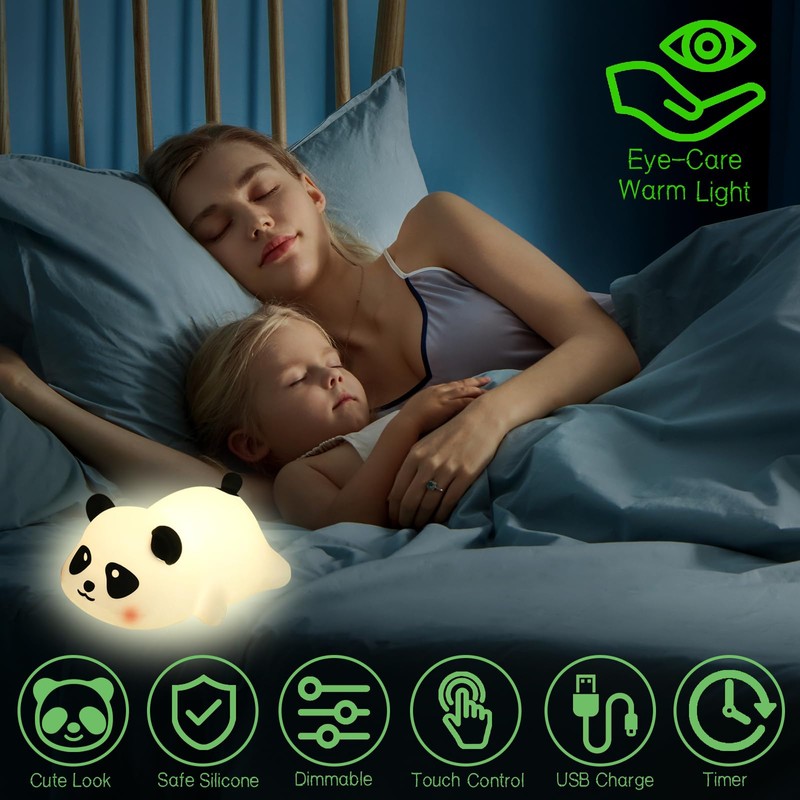 Night Light for Kids, Cute Panda Silicone LED Night Light