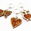 Handmade Amber and Wood Keyring/Keychain Heart, beautiful charm for your