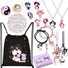 Kurromi things, 16 pieces Kurromi merch, anime gift set for fans, including drawstring bag, backpack, necklace, key ring, bracelets, wallet, cartoon badge, phone ring holder
