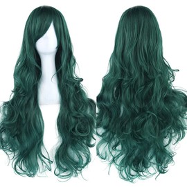 ColorfulPanda Long Curly Wavy Hair Costume Cosplay Party Wigs for Women Ladies Dark Green Lolita Style Anime Wig