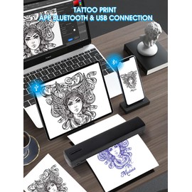 AOVEK 2-in-1 Tattoo Stencil Transfer Printer - Portable Thermal Printer for 8.5"x11" Thermal Paper - Compatible with iOS Android Bluetooth or Win USB Connected