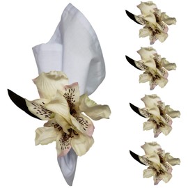 Maison Charlo Set of 4 White Astromelia Napkin Rings | Mother's Day, Valentines, Wedding, Banquet, Christmas, Birthday, Thanksgiving