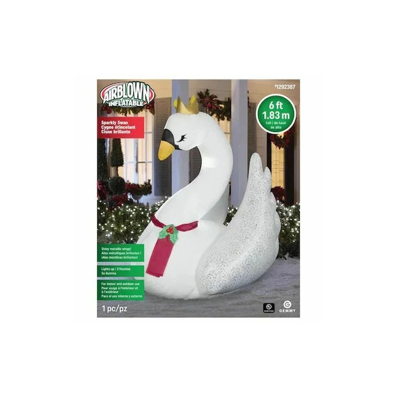 GEMMY 6FT SWAN Christmas Airblown Inflatable w Metallic Wings Lighted