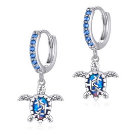 925 Sterling Silver Sea Turtle Earrings For Women Blue Opal Turtle And Starfish Earrings Ocean Jewelry Presents With Box