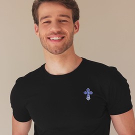 TEAMER Cross Brooch Pins Russian Orthodox Crucifix Eastern Church Brooch Religious Christian Prayer Jewelry for Men Women (Blue Silver)