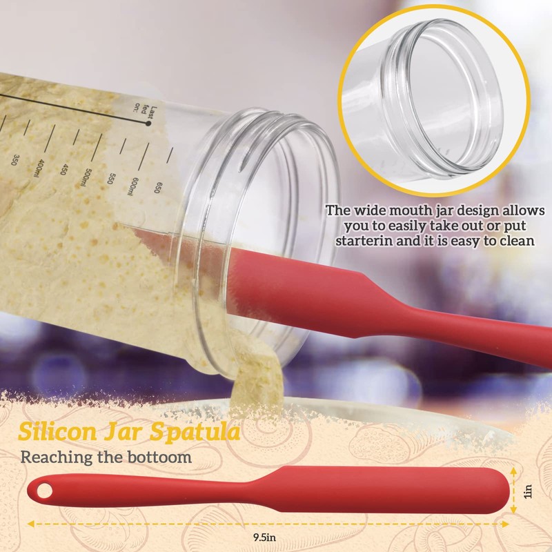 Sourdough Starter Jar Kit, 650ml Sourdough Starter Jar With Thermometer,