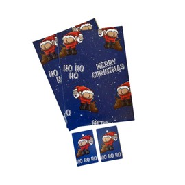 Christmas Wrapping Paper Sheets + Gift Tags (Pack 2) Funny Rude Santa Pulling A Mooney Design For Men & Women