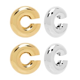 TPZORJX 2 Pairs of Ear Cuff for Women Fake Piercing CZ Fake Helix Cartilage Earrings Fake Piercing Ear Cuff Earrings 14K Gold Clip Ear Cuff Silver Gold Sparkling Round Huggie Earrings Without Ear Hole