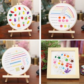 Beginners Embroidery Stitch Practice kit, 4 Sets Embroidery Starter Kit to Learn 30 Different Stitches for Craft Lover Hand Stitch with Bamboo Embroidery Hoop