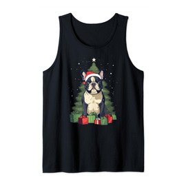 Christmas Tree, ornaments and Cute Frenchie Santa Christmas Tank Top