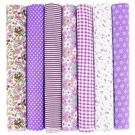 7PCS Flower Cotton Fabric Squares 20" x 20" Fat Quarter Fabric Bundles Craft Fabric for Patchwork Sewing Quilting Crafting DIY (Purple)