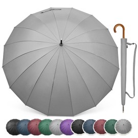 G4Free 54 Inch Large Windproof Umbrella for 2 Persons, 16 Ribs Auto Open Classic Wooden J Handle Cane Stick Golf Rain Umbrellas for Men Women Travel 120cm (Grey)