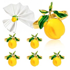 Davifina Lemon Napkin Rings Set of 6 Yellow Citrus Napkin Holder Ring for Spring Party Beach Wedding Summer Holiday Gatherings Decor,Elegant Dining Table Setting for Rustic Farmhouse & Family Dinner