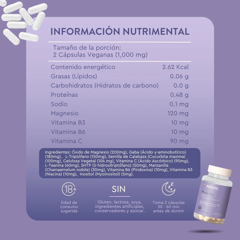 Dormir Sueño Profundo Magnesio Gaba 5htp Inositol Moods Sabor